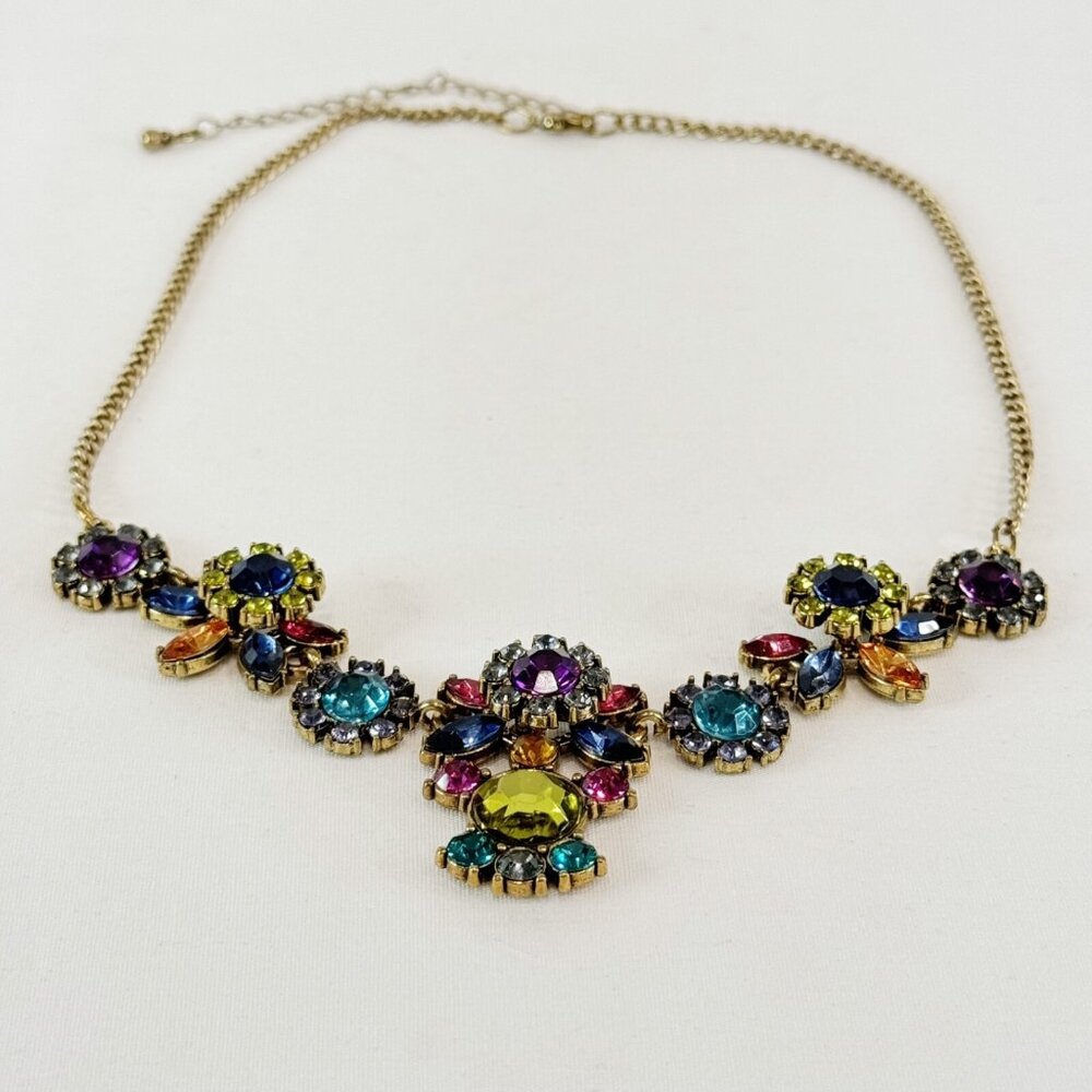 Vintage Necklace Colourful Costume Jewel Rhinestone Reversible Bridgerton Flower